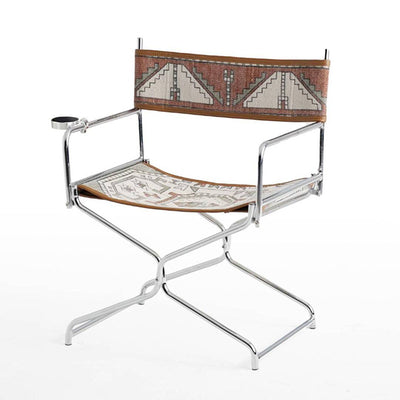 Bohemian Woven Folding Director’s Chair - Handmade Tribal Blanket Fabric & Chrome Frame Accent Chair For Outdoor Patio