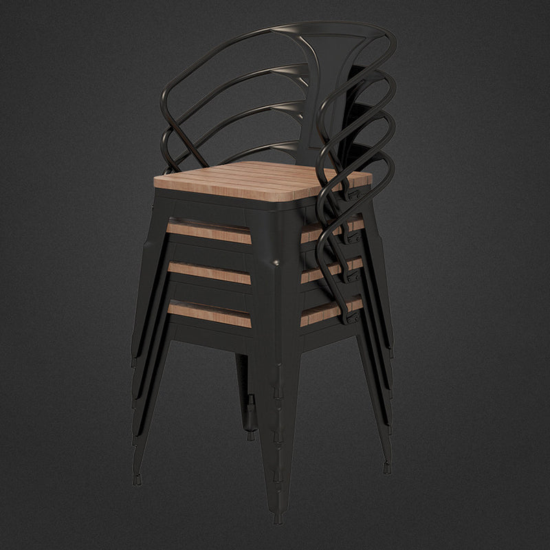 Modern Minimalist Polystyrene Decorative Panel Iron Square Outdoor Dining Chair Curved Backrest For Garden Patio