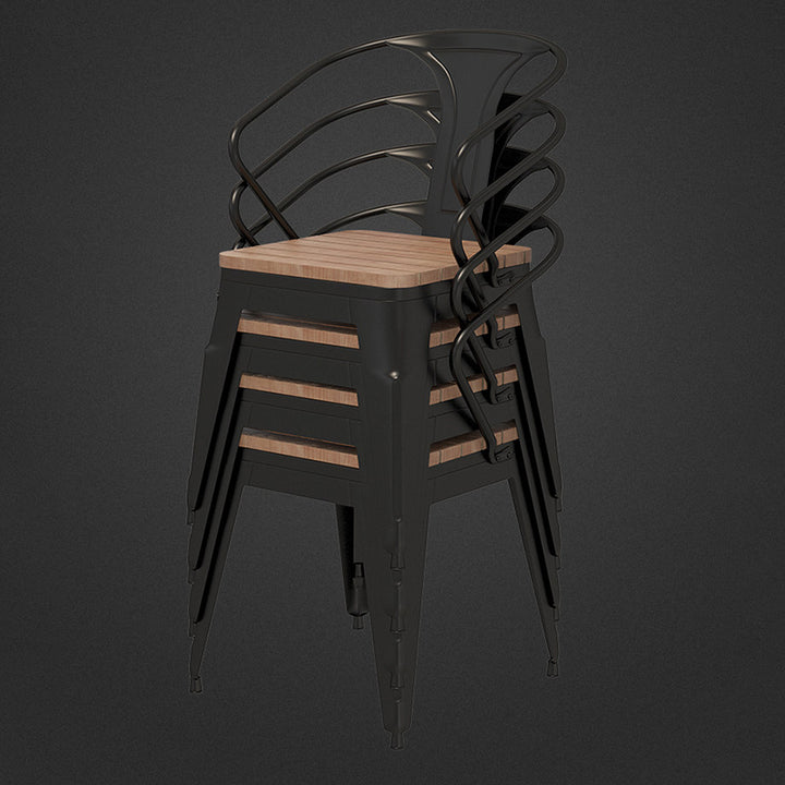 Modern Minimalist Polystyrene Decorative Panel Iron Square Outdoor Dining Chair Curved Backrest For Garden Patio