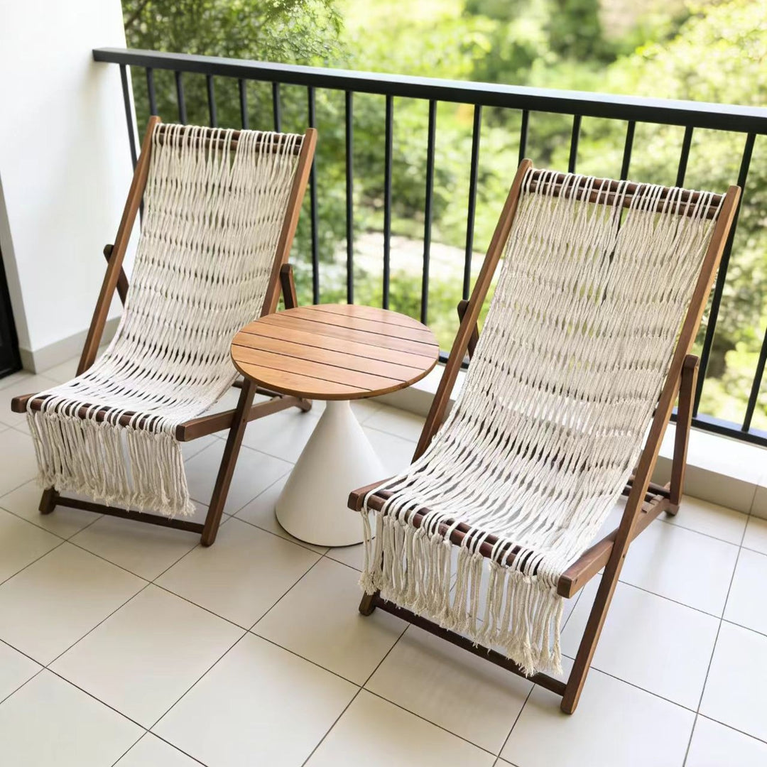 Moderner minimalistischer klappbarer Liegestuhl aus Merbau-Holz mit Oxford-Gewebe und Baumwoll-Leinen-Mischung, rechteckig, mit 3-fach verstellbarer Rückenlehne für den Outdoor-Gartenbereich 