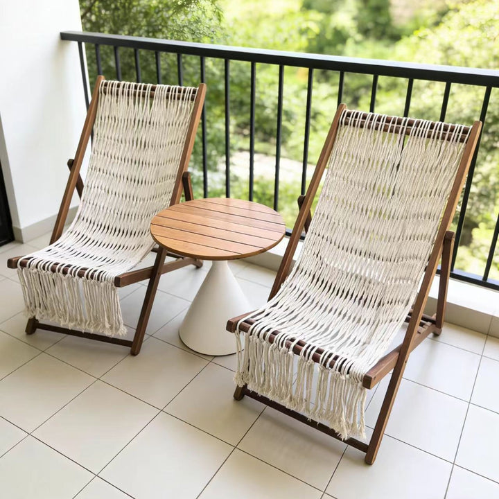 Moderner minimalistischer klappbarer Liegestuhl aus Merbau-Holz mit Oxford-Gewebe und Baumwoll-Leinen-Mischung, rechteckig, mit 3-fach verstellbarer Rückenlehne für den Outdoor-Gartenbereich 