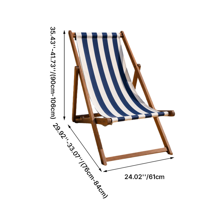 Modern Minimalist Merbau Wood Oxford Fabric Cotton-linen Blend Rectangular Folding Lounge Chair Recliner With 3-Position Adjustable Backrest For Outdoor Garden