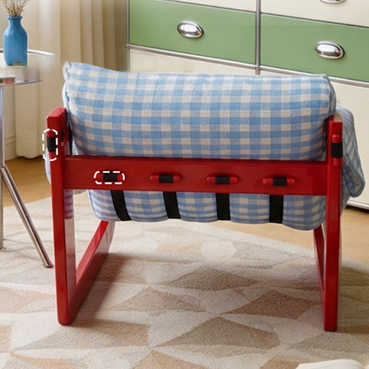 Dopamine Frame Blue Gingham Lounge Chair - Plush Ash Wood Accent Chair For Living Room