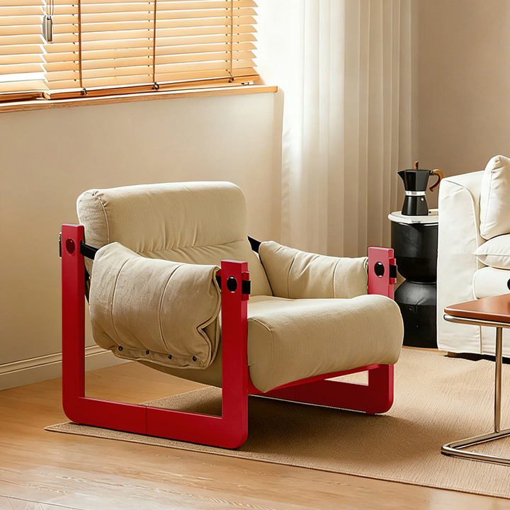 Modern Ash Wood Linen Lounge Chair - Plush Rectangular Accent Armchair For Living Room