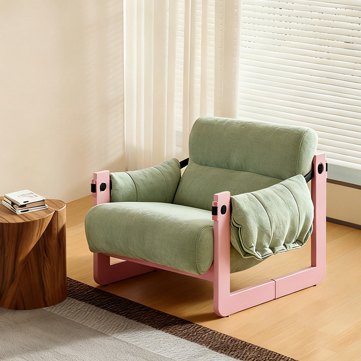 Modern Ash Wood Linen Lounge Chair - Plush Rectangular Accent Armchair For Living Room