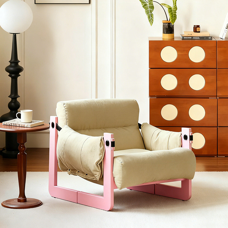 Modern Ash Wood Linen Lounge Chair - Plush Rectangular Accent Armchair For Living Room