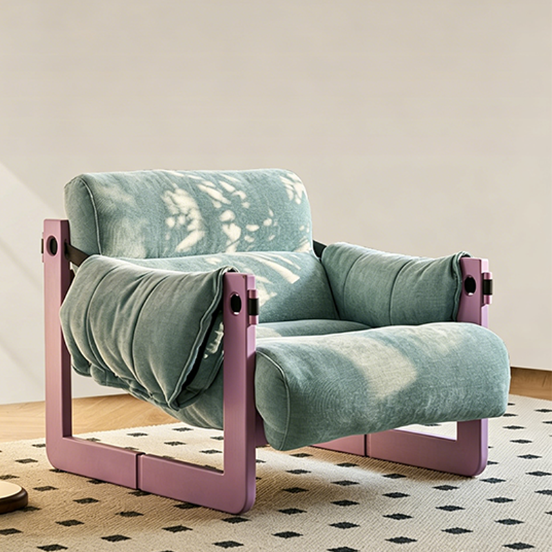 Modern Ash Wood Linen Lounge Chair - Plush Rectangular Accent Armchair For Living Room