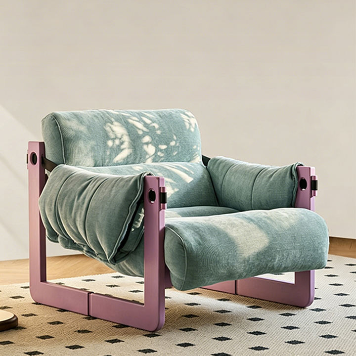 Modern Ash Wood Linen Lounge Chair - Plush Rectangular Accent Armchair For Living Room