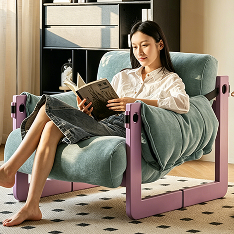 Modern Ash Wood Linen Lounge Chair - Plush Rectangular Accent Armchair For Living Room