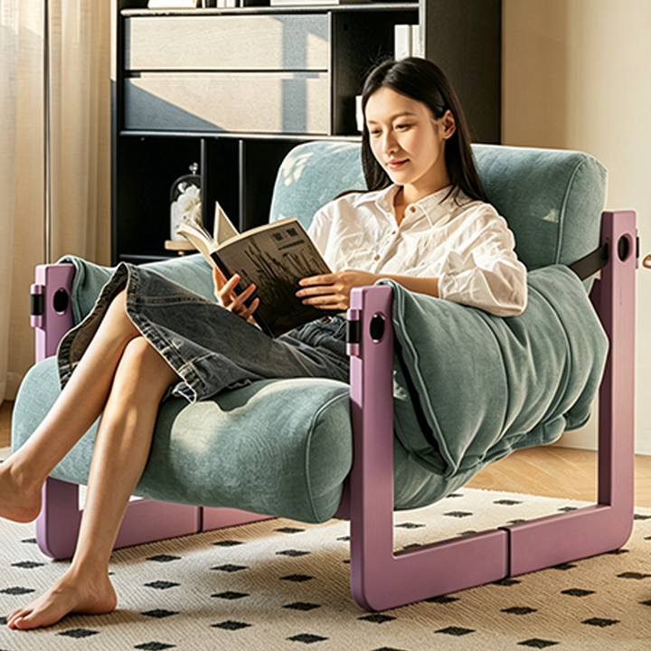 Modern Ash Wood Linen Lounge Chair - Plush Rectangular Accent Armchair For Living Room