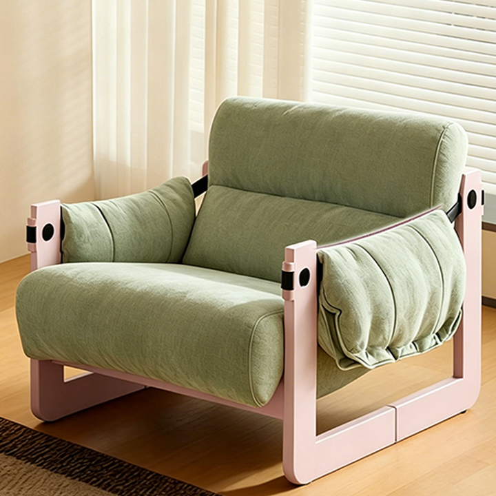 Modern Ash Wood Linen Lounge Chair - Plush Rectangular Accent Armchair For Living Room