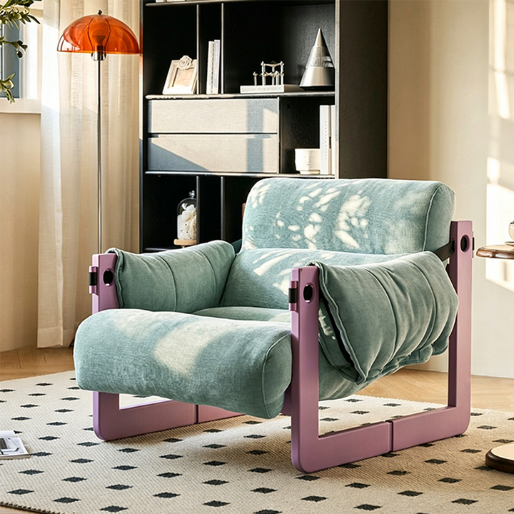 Modern Ash Wood Linen Lounge Chair - Plush Rectangular Accent Armchair For Living Room