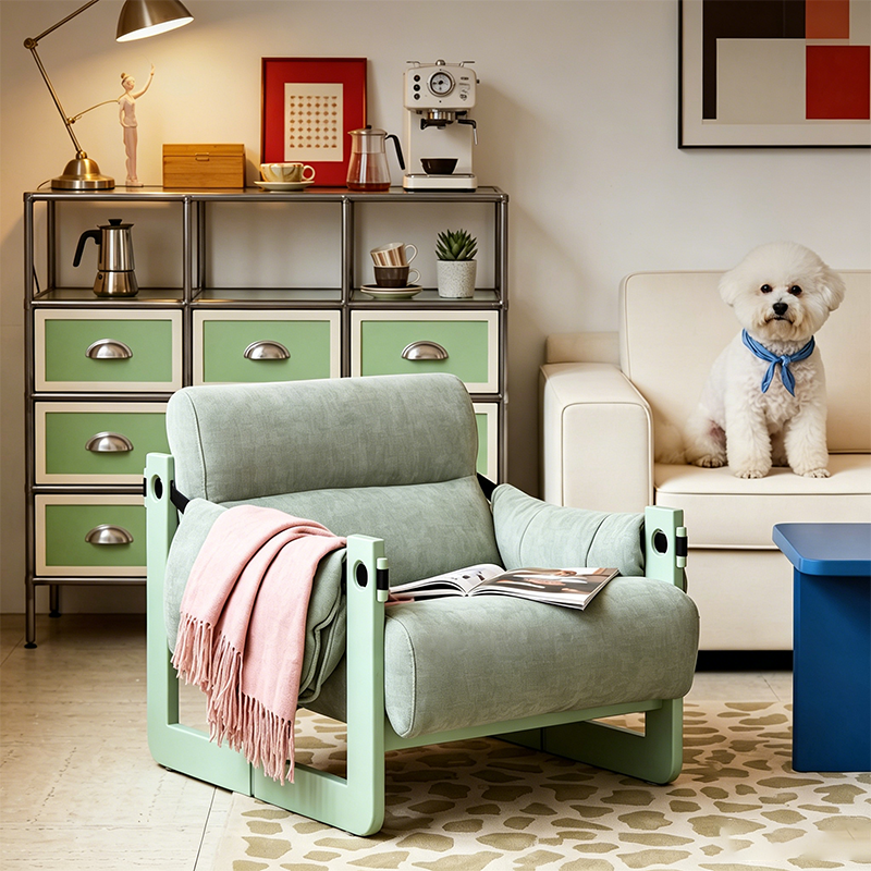 Modern Ash Wood Linen Lounge Chair - Plush Rectangular Accent Armchair For Living Room