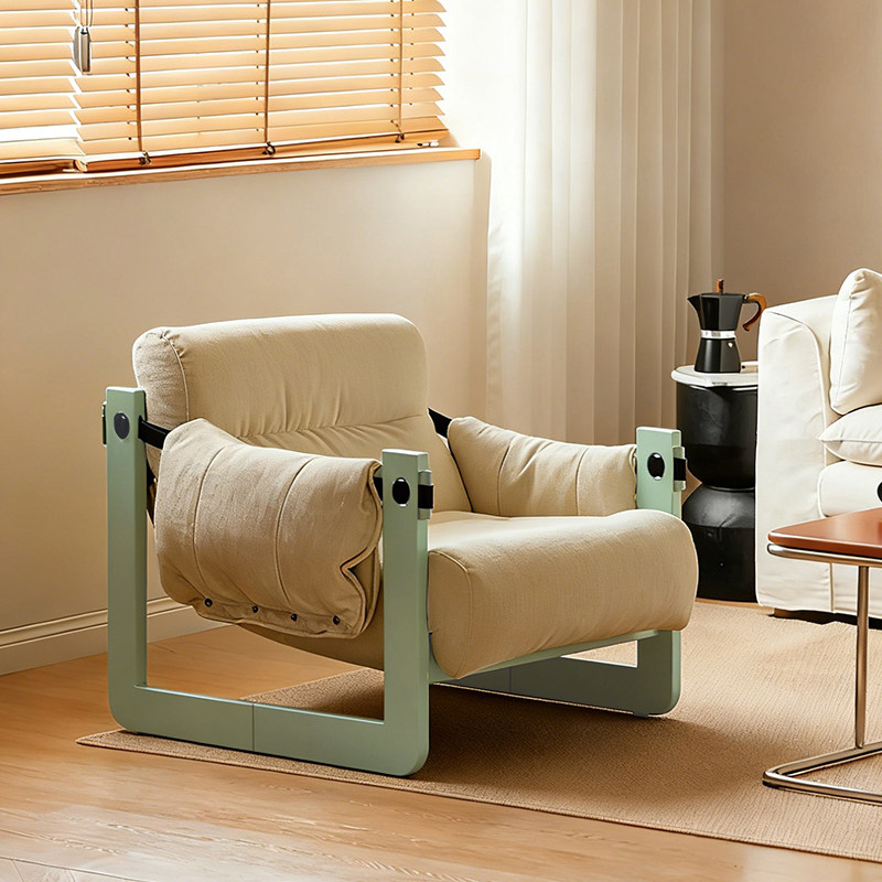 Modern Ash Wood Linen Lounge Chair - Plush Rectangular Accent Armchair For Living Room