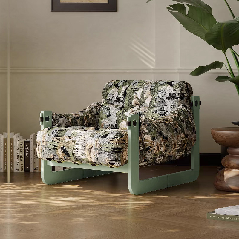 Modern Ash Wood Linen Lounge Chair - Plush Rectangular Accent Armchair For Living Room