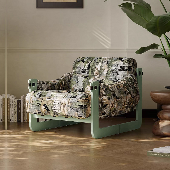 Modern Ash Wood Linen Lounge Chair - Plush Rectangular Accent Armchair For Living Room