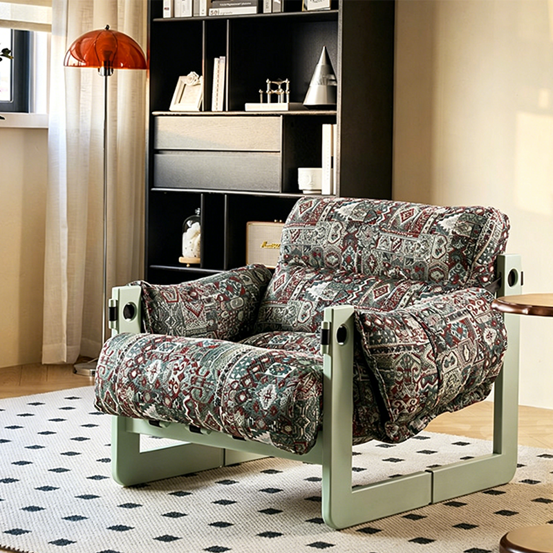 Modern Ash Wood Linen Lounge Chair - Plush Rectangular Accent Armchair For Living Room