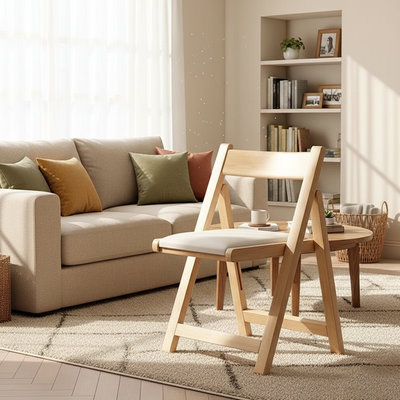 Contemporary Scandinavian Square Rubberwood Solid Wood PU Leather Foldable Backrest Chair For Living Room