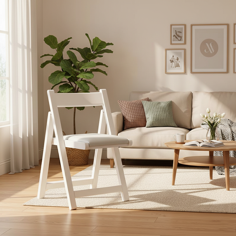 Contemporary Scandinavian Square Rubberwood Solid Wood PU Leather Foldable Backrest Chair For Living Room
