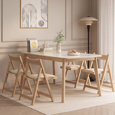 Contemporary Scandinavian Square Rubberwood Solid Wood PU Leather Foldable Backrest Chair For Living Room