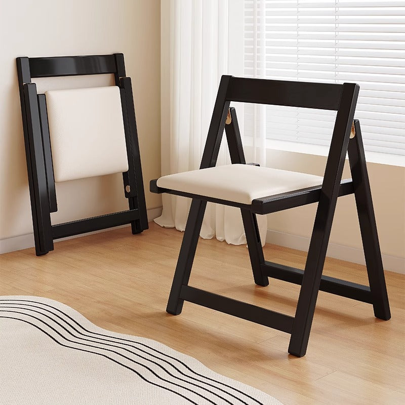 Contemporary Scandinavian Square Rubberwood Solid Wood PU Leather Foldable Backrest Chair For Living Room