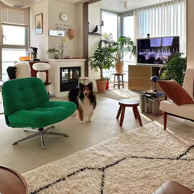 Contemporary Scandinavian Square Corduroy Carbon Steel Backrest 360° Rotation Accent Chair For Living Room