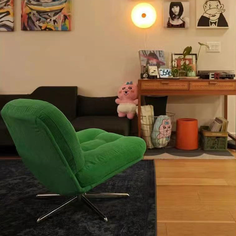 Contemporary Scandinavian Square Corduroy Carbon Steel Backrest 360° Rotation Accent Chair For Living Room