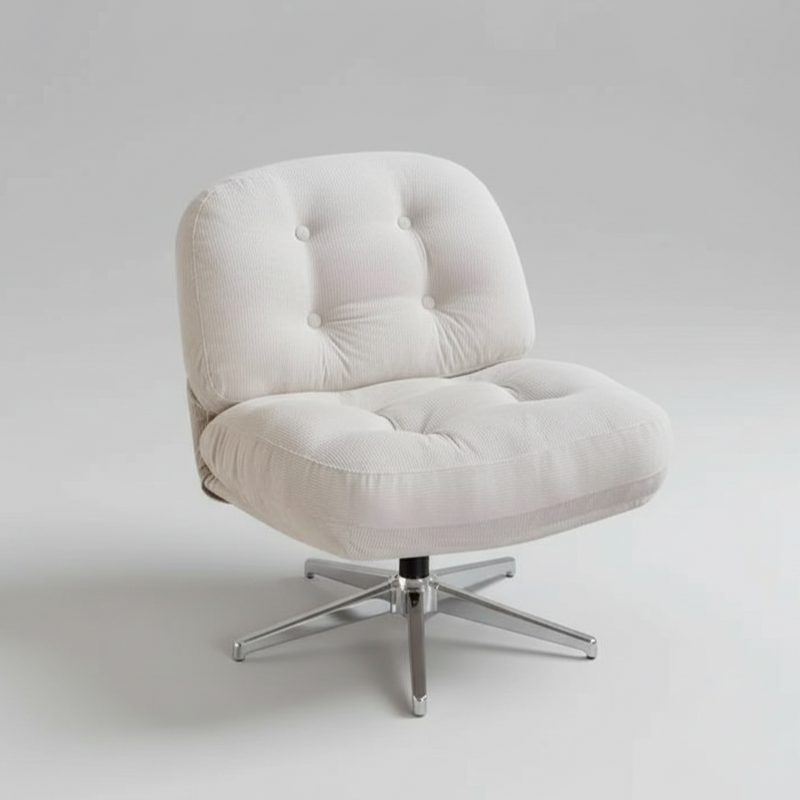 Contemporary Scandinavian Square Corduroy Carbon Steel Backrest 360° Rotation Accent Chair For Living Room