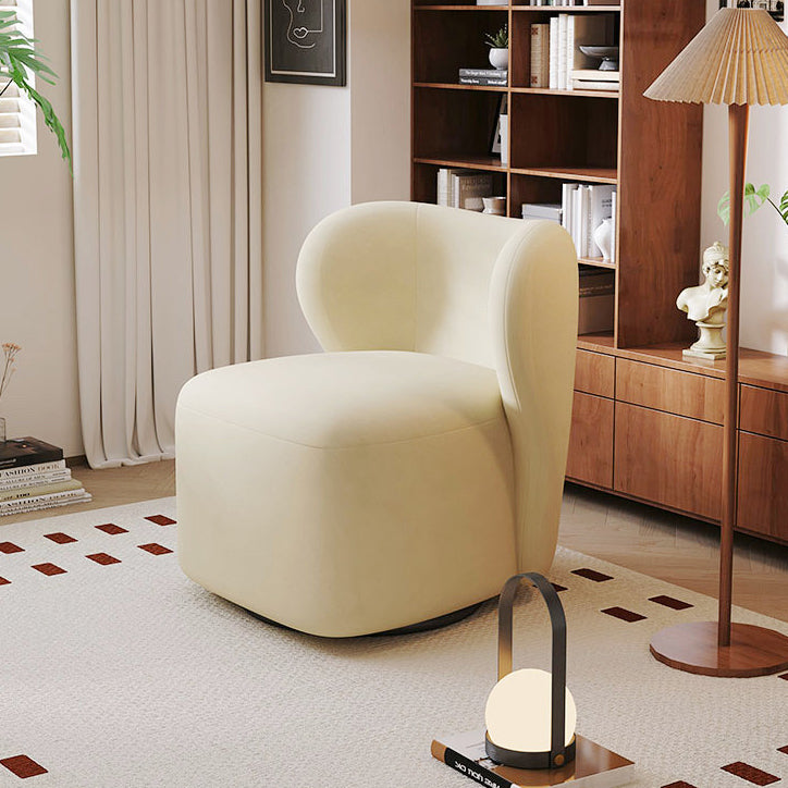 Contemporary Scandinavian Square Faux Velvet Pine Solid Wood 360° Rotation Backrest Accent Chair For Living Room