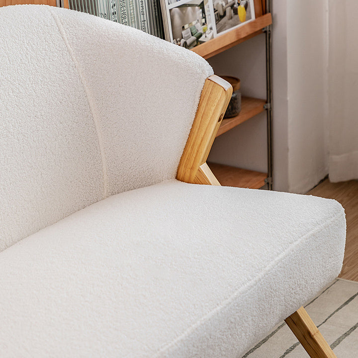 Contemporary Scandinavian Square Faux Sherpa Fabric High-Quality Faux Leather Solid Wood Backrest Lounge Chair For Living Room