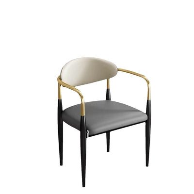 Modern Luxury Square PU Leather Iron Backrest Armrest Dining Chair For Dining Room