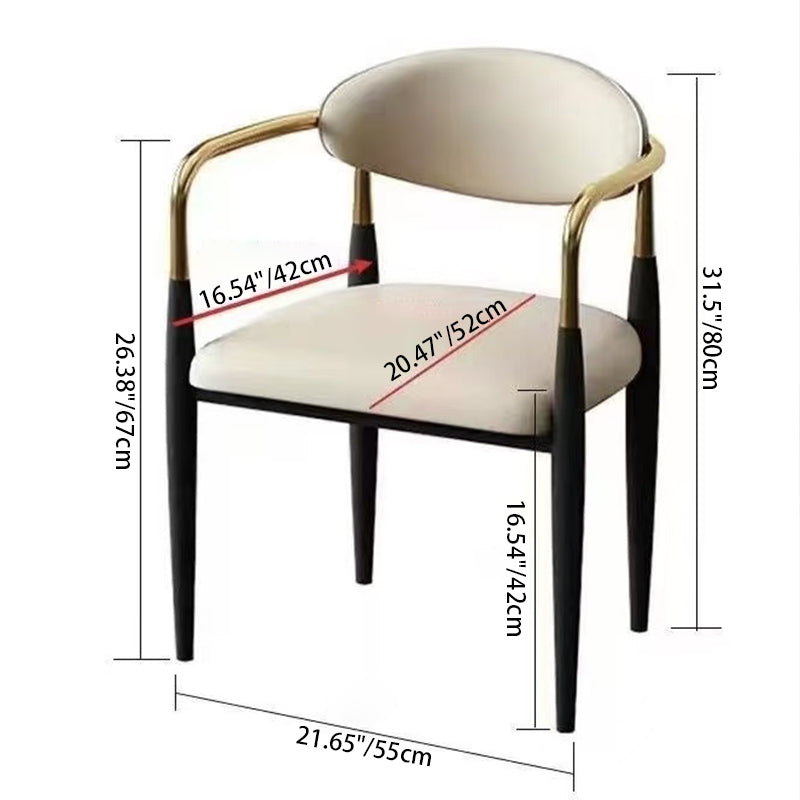 Modern Luxury Square PU Leather Iron Backrest Armrest Dining Chair For Dining Room
