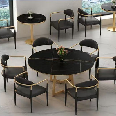 Modern Luxury Square PU Leather Iron Backrest Armrest Dining Chair For Dining Room