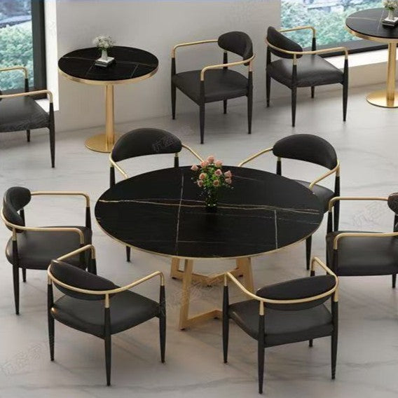 Modern Luxury Square PU Leather Iron Backrest Armrest Dining Chair For Dining Room