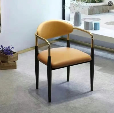 Modern Luxury Square PU Leather Iron Backrest Armrest Dining Chair For Dining Room