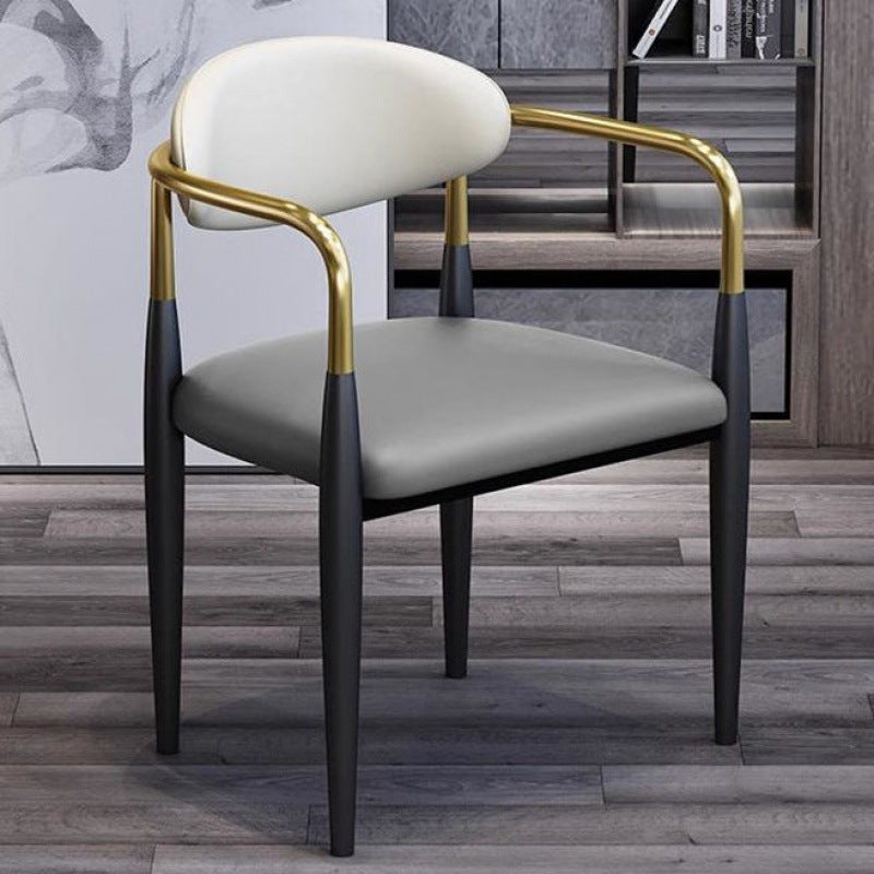 Modern Luxury Square PU Leather Iron Backrest Armrest Dining Chair For Dining Room