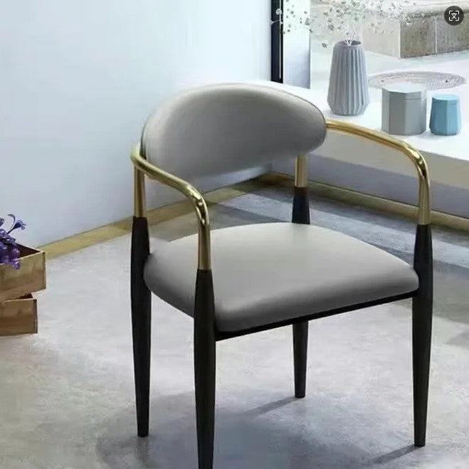 Modern Luxury Square PU Leather Iron Backrest Armrest Dining Chair For Dining Room