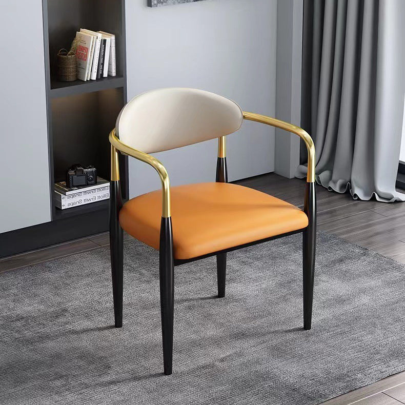 Modern Luxury Square PU Leather Iron Backrest Armrest Dining Chair For Dining Room