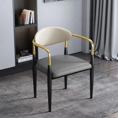 Modern Luxury Square PU Leather Iron Backrest Armrest Dining Chair For Dining Room