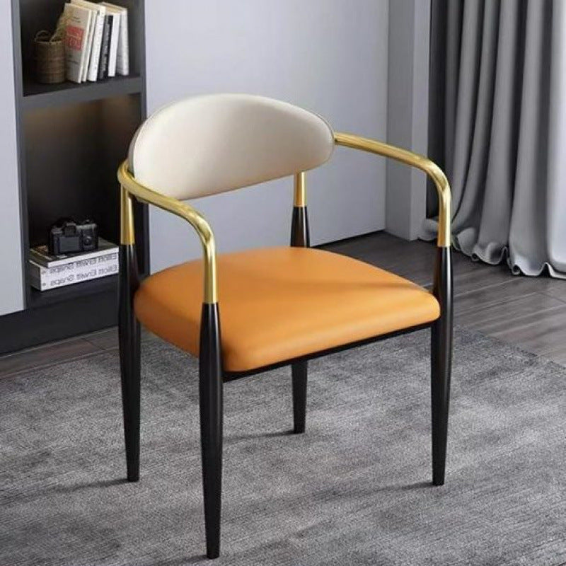 Modern Luxury Square PU Leather Iron Backrest Armrest Dining Chair For Dining Room