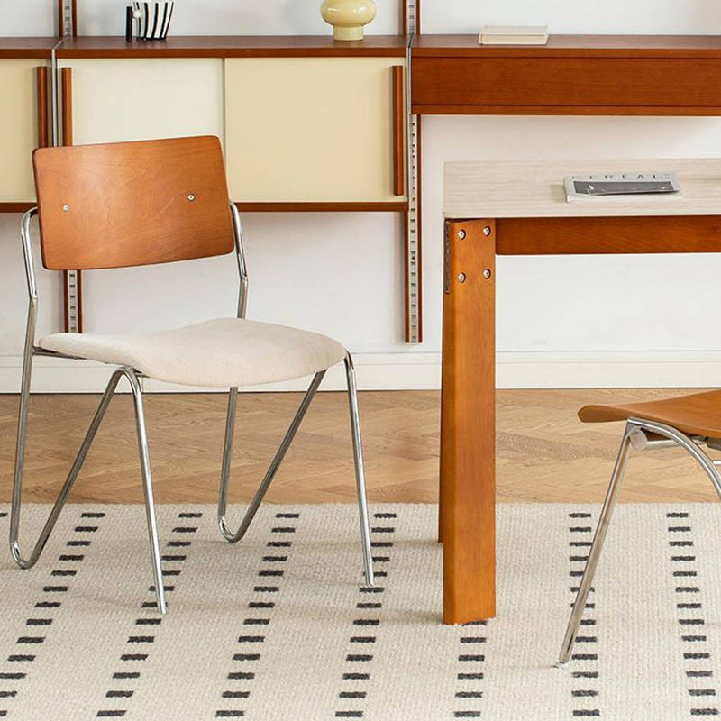 Contemporary Scandinavian Square Plywood Electroplated Iron Chenille Fabric Backrest Armrests Dining Chair For Dining Room