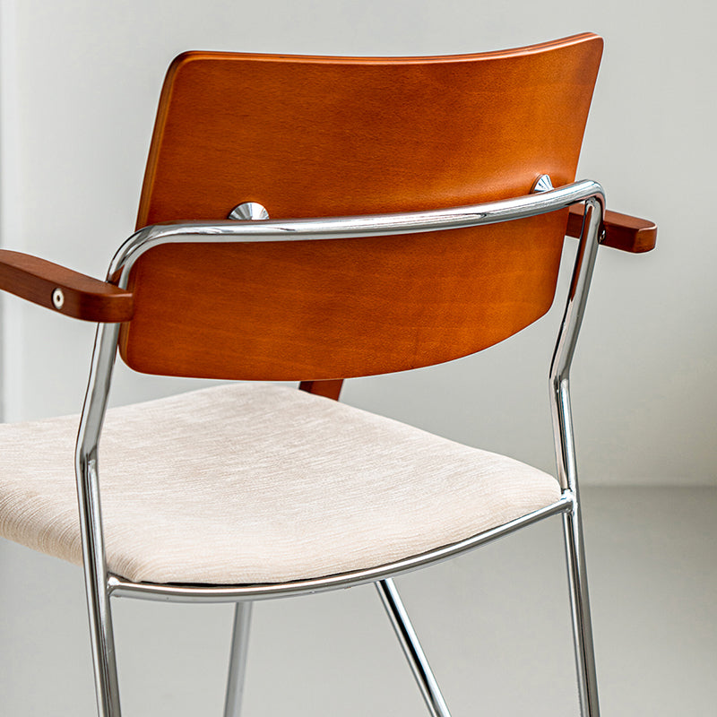 Contemporary Scandinavian Square Multi-layer Solid Wood Panel Electroplated Iron Chenille Fabric Backrest Armrests Dining Chair For Dining Room