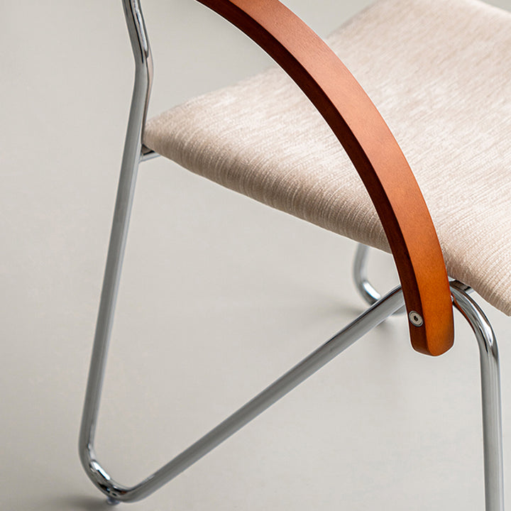 Contemporary Scandinavian Square Plywood Electroplated Iron Chenille Fabric Backrest Armrests Dining Chair For Dining Room