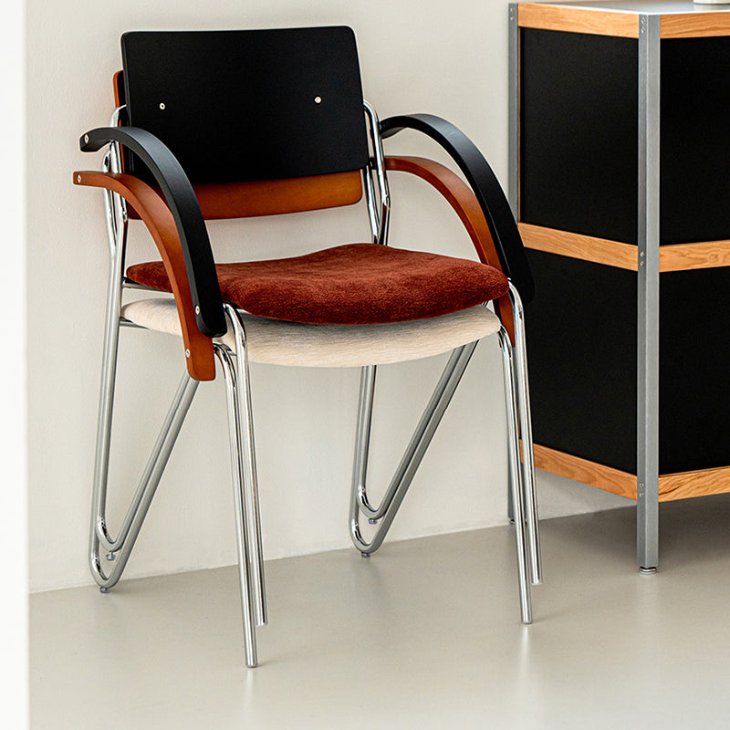 Contemporary Scandinavian Square Multi-layer Solid Wood Panel Electroplated Iron Chenille Fabric Backrest Armrests Dining Chair For Dining Room