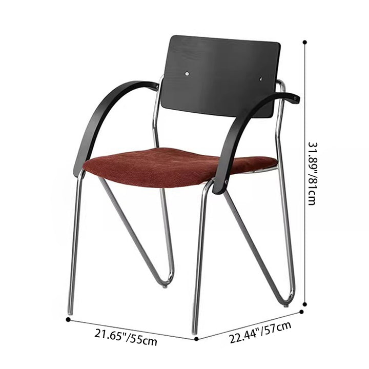 Contemporary Scandinavian Square Plywood Electroplated Iron Chenille Fabric Backrest Armrests Dining Chair For Dining Room