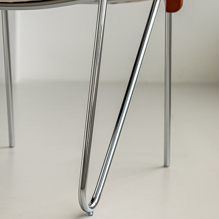 Contemporary Scandinavian Square Plywood Electroplated Iron Chenille Fabric Backrest Armrests Dining Chair For Dining Room