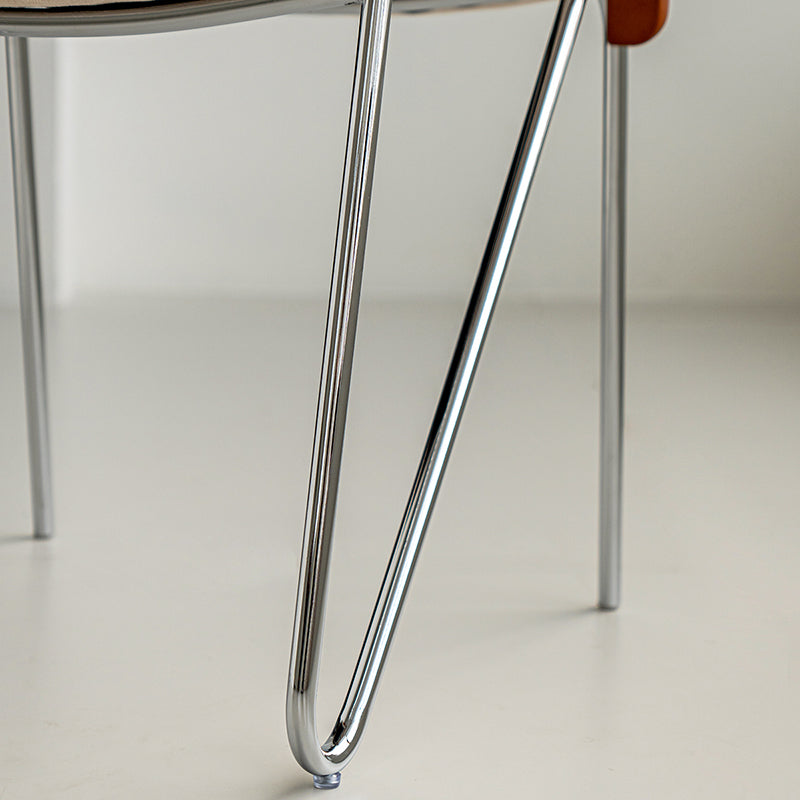 Contemporary Scandinavian Square Multi-layer Solid Wood Panel Electroplated Iron Chenille Fabric Backrest Armrests Dining Chair For Dining Room