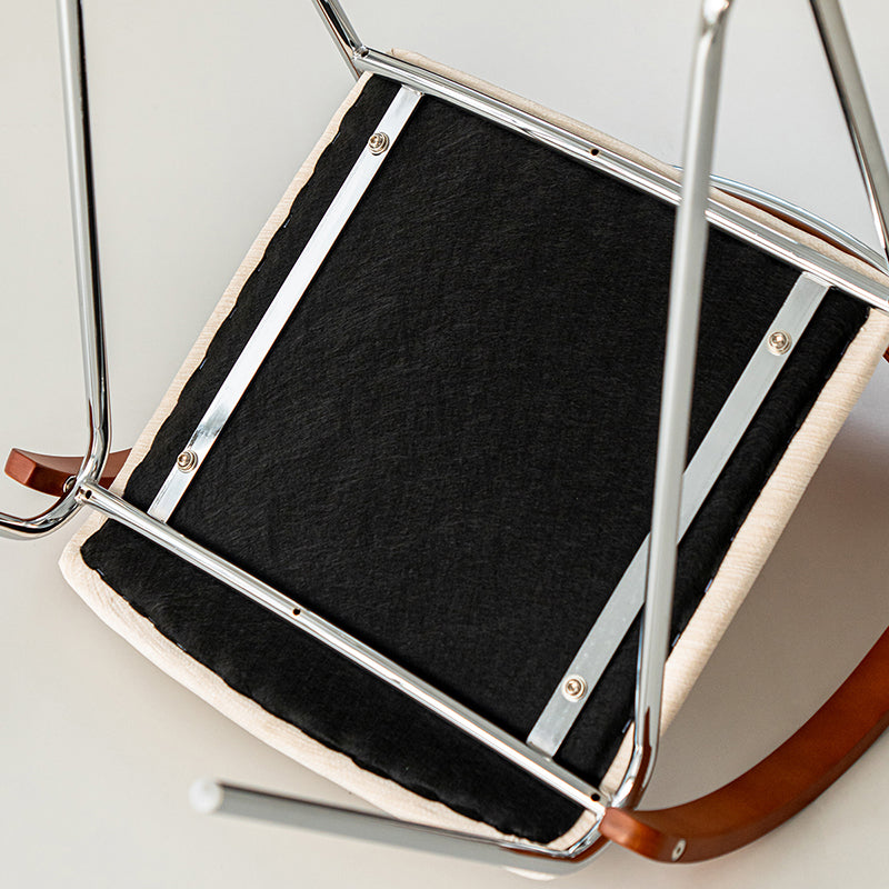 Contemporary Scandinavian Square Multi-layer Solid Wood Panel Electroplated Iron Chenille Fabric Backrest Armrests Dining Chair For Dining Room