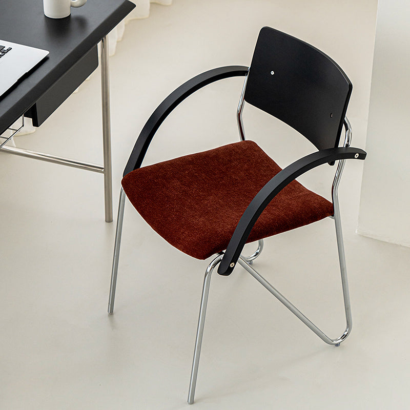 Contemporary Scandinavian Square Multi-layer Solid Wood Panel Electroplated Iron Chenille Fabric Backrest Armrests Dining Chair For Dining Room