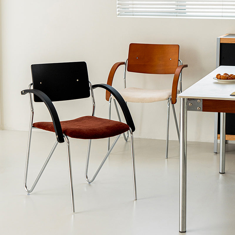 Contemporary Scandinavian Square Multi-layer Solid Wood Panel Electroplated Iron Chenille Fabric Backrest Armrests Dining Chair For Dining Room